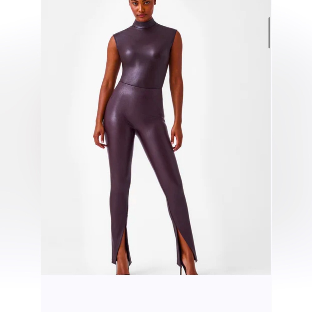 Spanx leather front slit leggings in cherry chocolate size large L